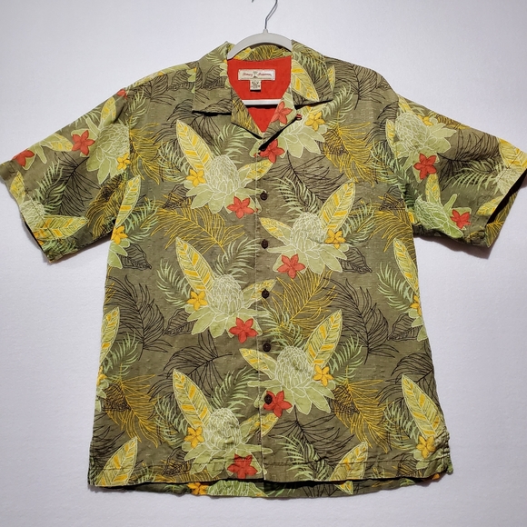 Tommy Bahama Other - Tommy Bahama Silk Size Small Green Flowers Hawaiian Beach Floral Shirt